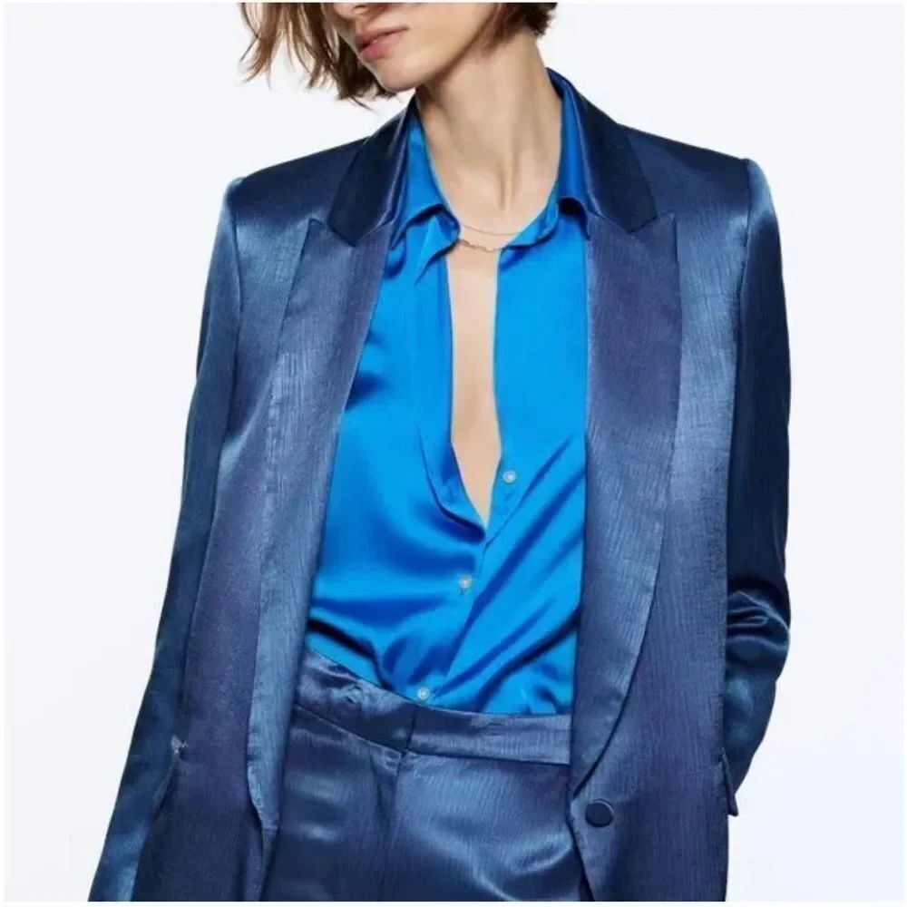 Zara Sleek Blue Satin jacket